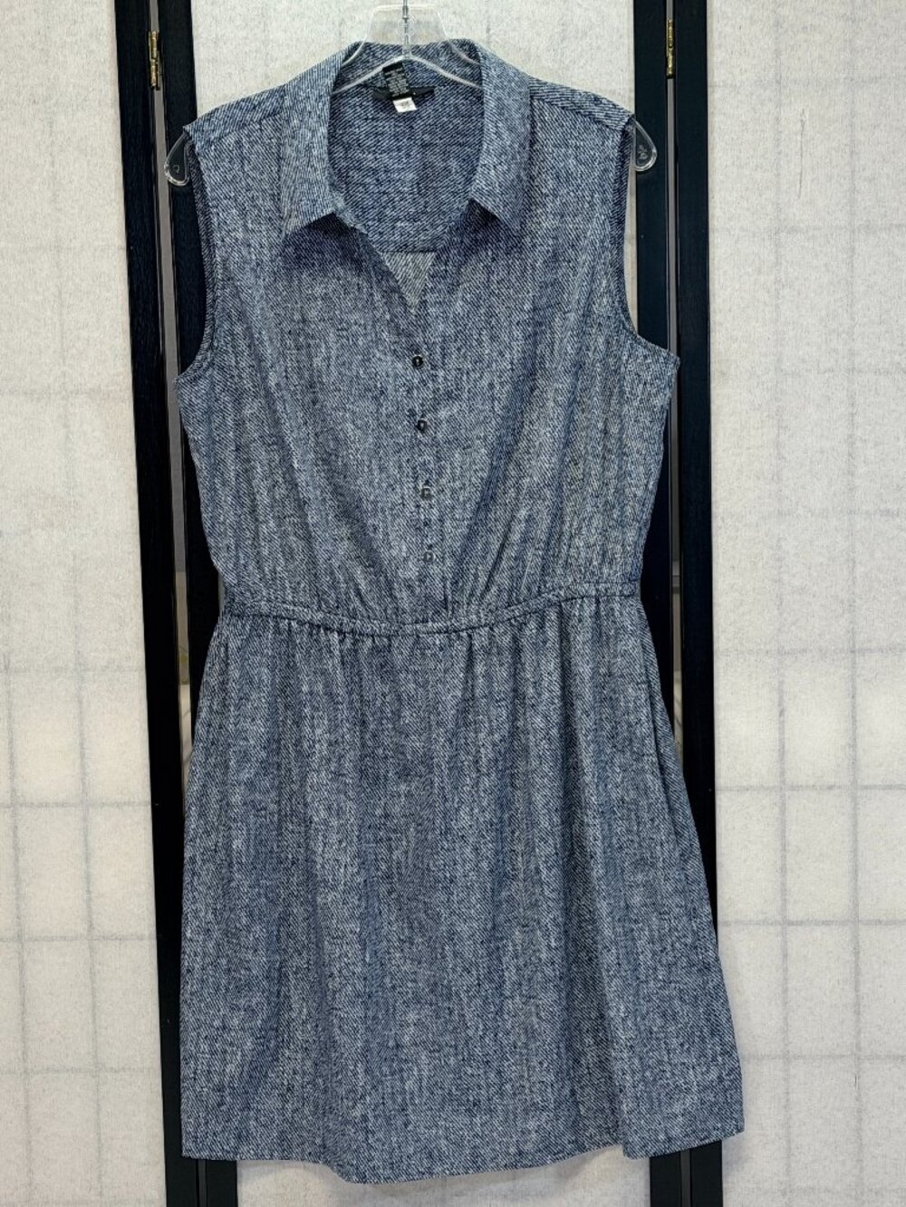 Alfani Shirtwaist Dress Tweed Look Blue White Sleeveless Collar Button Front 14